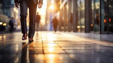 Legs of  business man walking towards. Close up legs of businessman walking on sidewalk, business growth, move up, success, grow business concept.