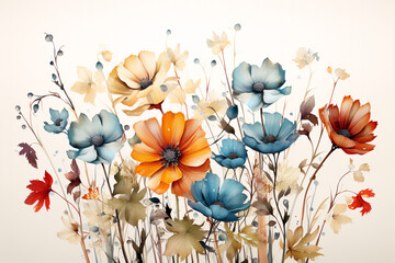 Lots of beautiful wildflowers. Illustration in watercolor style.