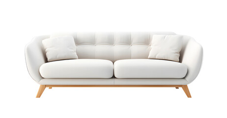 Modern white sofa isolated on transparent background. PNG format