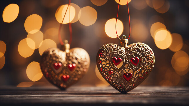 An image of delicate heart-shaped ornaments, representing love and togetherness during the holiday season 