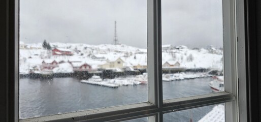 Snowy Sea View from Window