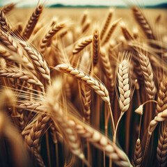 Ears of wheat ready to be harvested in a wheat field. Stock image.