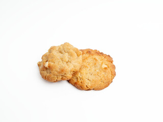 Sweet cookies on a white background. Bakery products close up. Sweet cookie.