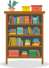 Bookcase with shelves and books.