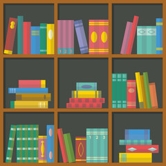 Background with bookshelves and books.