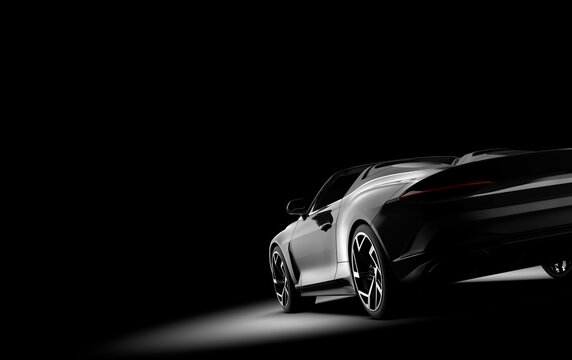 Generic black sport unbranded car isolated on a dark background. 3d illustration