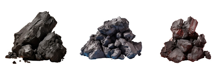 Black coal on a transparent background ancient fuel for heat energy
