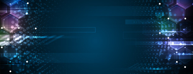 Fototapeta premium Technology banner design with hexagons abstract background.