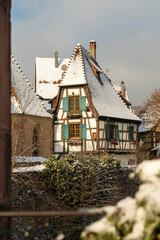 Kayserberg traditional village in winter, in christmas time, Alsace, France. 