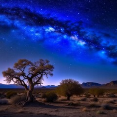 Dry crumpled tree against the background of the milky way.