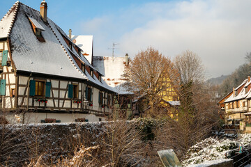 Kayserberg traditional village in winter, in christmas time, Alsace, France. 