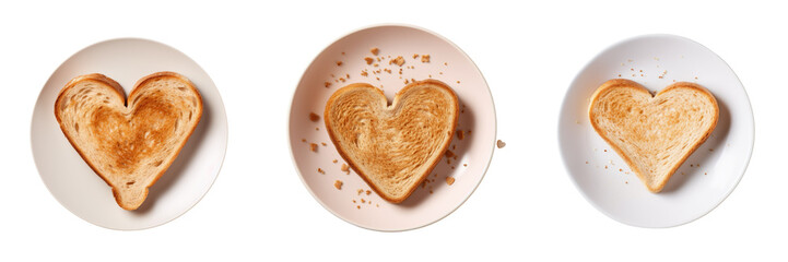 Fototapeta na wymiar Heart shaped toast on transparent background plate