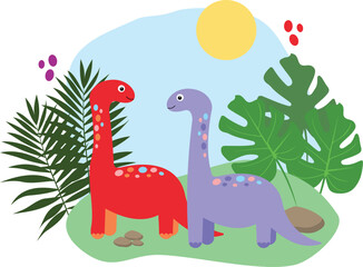 Fototapeta na wymiar Cute dinosaurs. Bright colored dinosaurs. Cartoon characters dino 