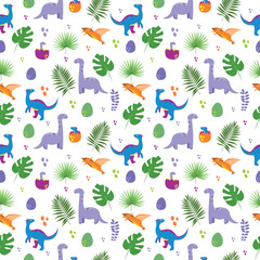 Cute dinosaurs pattern. Bright colored dinosaurs. Cartoon characters dino. Dino pattern