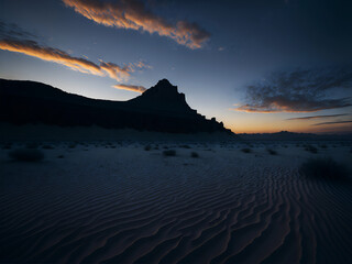 Beautiful desert at sunset. Generative AI