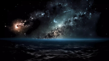 Space scene with stars, planets and asteroids. Universe filled with stars, planets, asteroids, nebula and galaxy