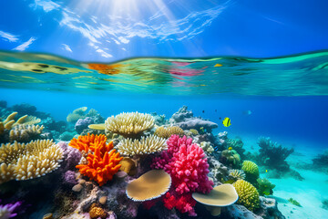 Fototapeta na wymiar Multi colored coral and soft coral in reef