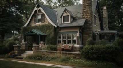 Fototapeta na wymiar Cottage style house. Generative AI