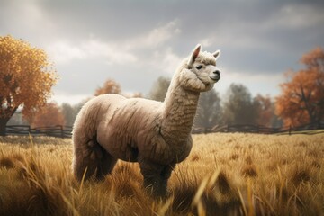 llama standing in a field. Generative AI