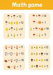 Learning multiplication, subtraction.  Preschool and school worksheet activity. Worksheet for school kids, mathematical riddles, puzzles for children, education game.