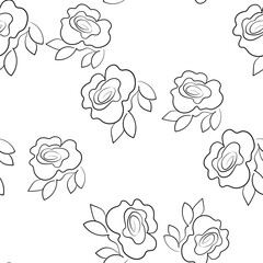 Seamless pattern based on traditional folk art flowers ornaments. Black and white floral background. Scandinavian style. Sweden nordic style. Vector illustration. Simple minimalistic pattern