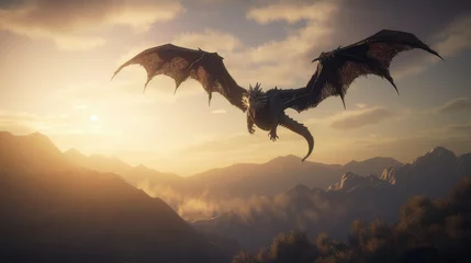Foto op Plexiglas Donkerbruin Majestic dragon soaring through the sky. Generative AI