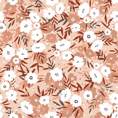 Seamless floral pattern based on traditional folk art ornaments. Colorful flowers on color background. Scandinavian style. Sweden nordic style. Vector illustration. Simple minimalistic pattern