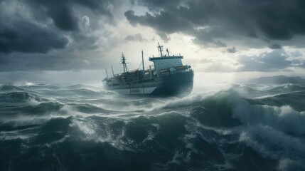 ship in the stormy sea. Generative AI - obrazy, fototapety, plakaty
