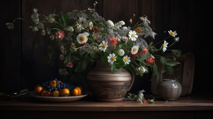 still life with flowers and candles. Generative AI
