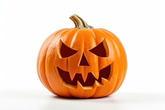 Angry face of helloween pumpkin at white background