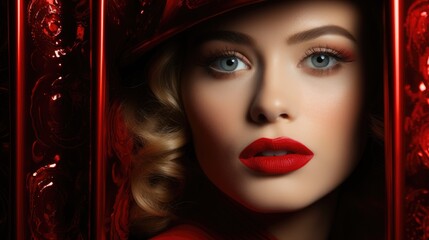 Close-up photo of sexy woman with red lipstick