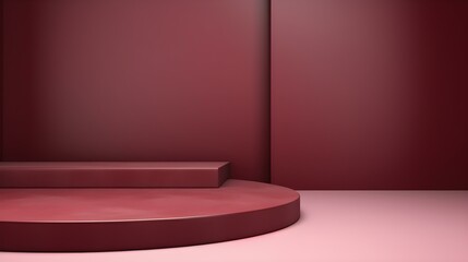 Minimalist Room with a beautiful Stage in Burgundy Colors. Modern and Futuristic Background for Product Presentation.