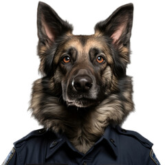 a police dog dressed in a blue uniform