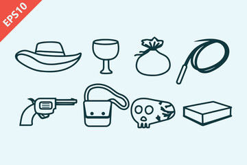 Hand drawn indiana jones icons design vector illustration