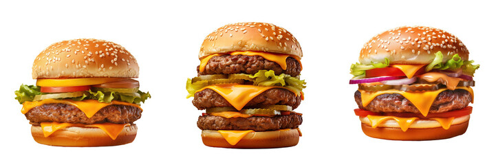 Burger with two cheeses on transparent background