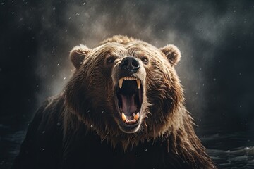 Naklejka premium An adult Grizzly (brown) Bear growling