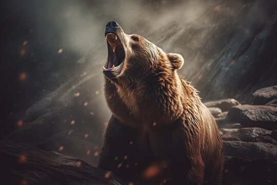 An adult Grizzly (brown) Bear growling