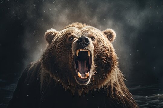 An adult Grizzly (brown) Bear growling