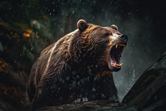An adult Grizzly (brown) Bear growling