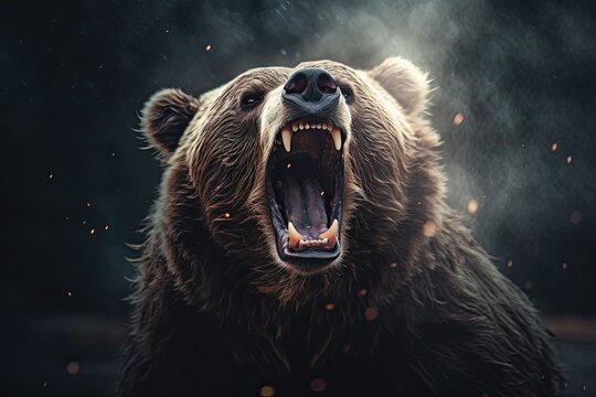 An adult Grizzly (brown) Bear growling