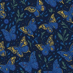 vintage butterflies with dark color pattern, generative ai