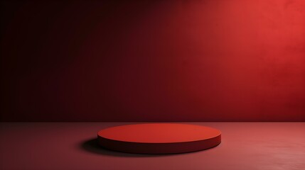 Obraz premium Minimalist Room with a beautiful Stage in Dark Red Colors. Modern and Futuristic Background for Product Presentation.