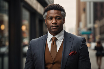 Fototapeta premium Afro American Businessman, Entrepreneur business man standing, confident professional executive manager. Generative AI 