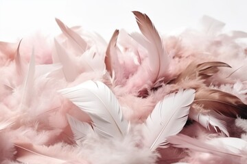 Pink and White Feathers on White Background