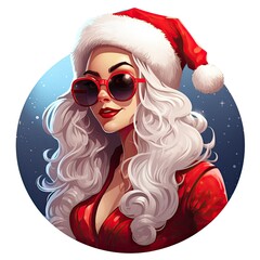 cool female santa illustration with sun glasses, generative ai