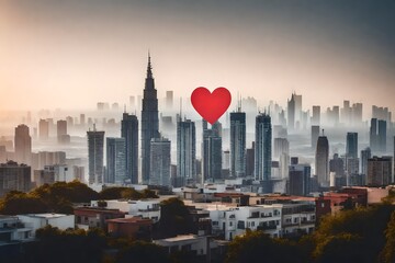  a city skyline and a heart, symbolizing love for urban living