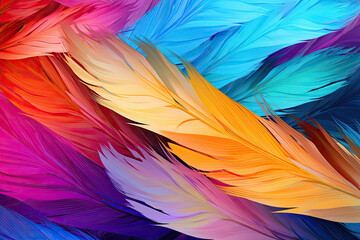 Illustrative colorful feather background, generative AI