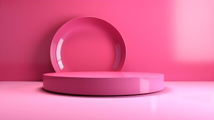 Minimalist Room with a beautiful Stage in Hot Pink Colors. Modern and Futuristic Background for Product Presentation.