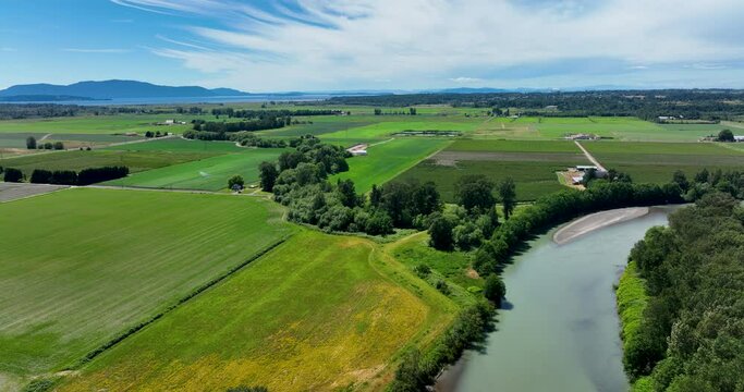 Natural Nature Quilt Colorful Farm Patches by Nooksack River, Ferndale Wa Aerial
