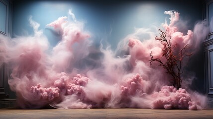 beautiful light pink, blue, and white smoke background, close-up swirling pink and white smoke background